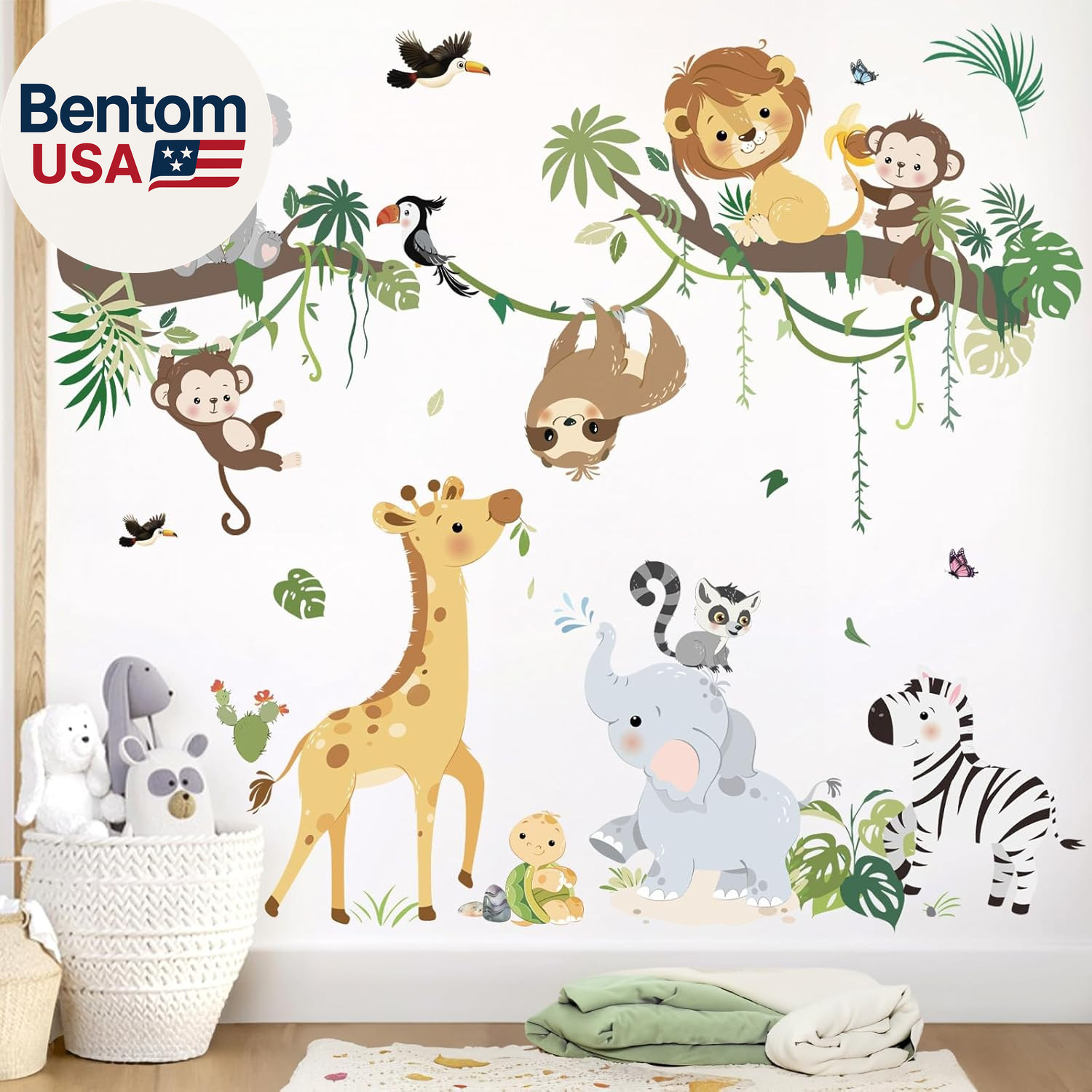 Jungle Animals Tree Branch Wall Decals Safari Monkey Giraffe Lion Wall Stickers