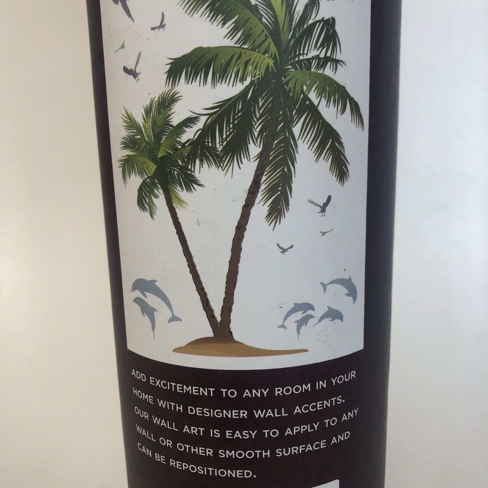 DCWV Decal Wall Art Sticker Palms & Dolphins Peel & Stick, Green/Brown/Blue