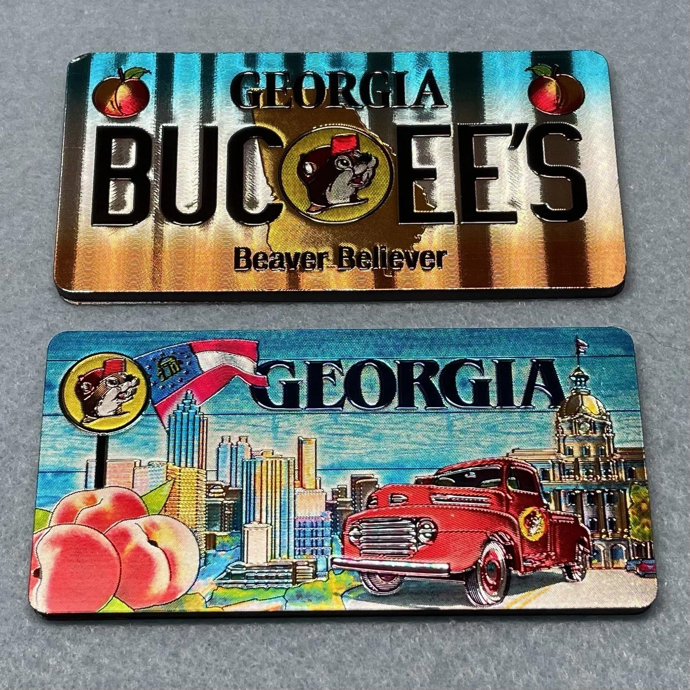 Buc-ee's GEORGA the Peach State DOUBLE-SIDED Magnet Sparkles Metallic