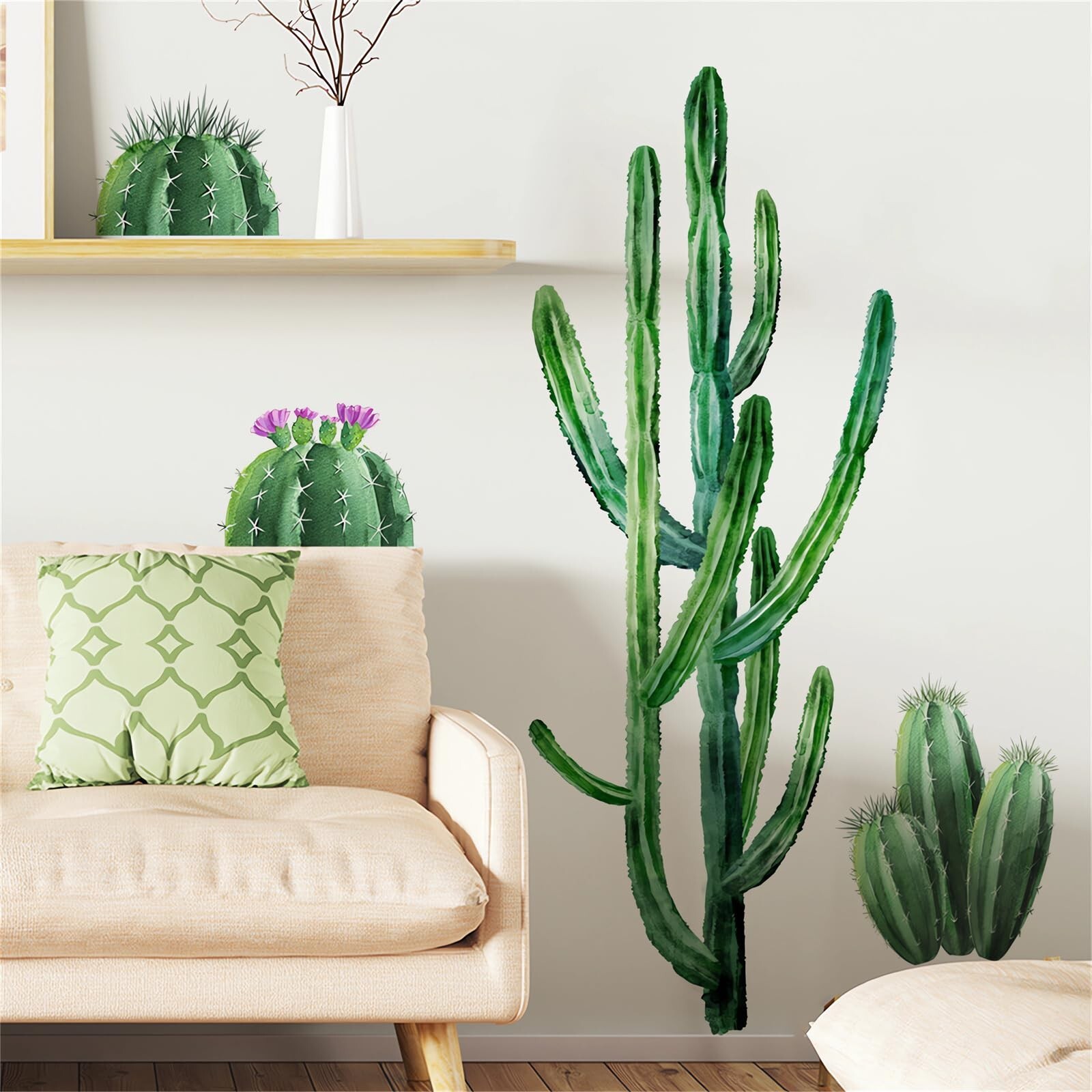 Big Cactus Wall Stickers, sacinora Large Tropical Green Plants DIY Wall Decal…