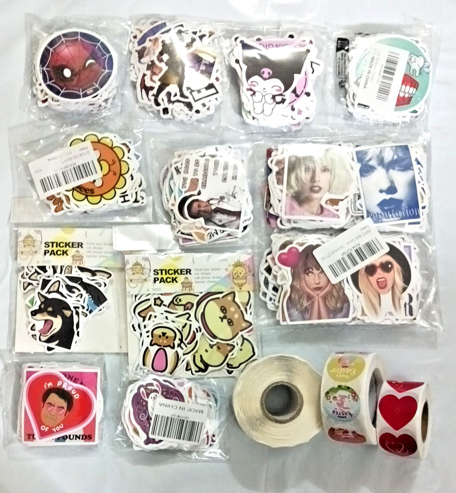 Sticker Lot. over 1000 stickers. spiderman, taylor S, animals, monsters, hearts
