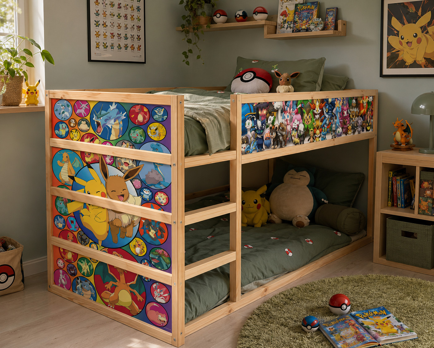 Pokemon Anime IKEA KURA Bed Decals, Pikachu Vinyl Stickers, Peel and Stick