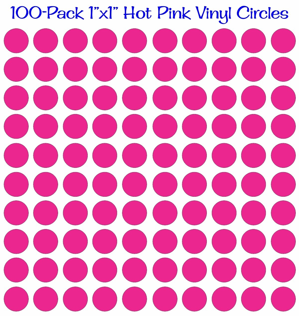 100 pack – 1"x1" Round Hot Pink Vinyl Stickers Decals Circles Polka Dots Die Cut