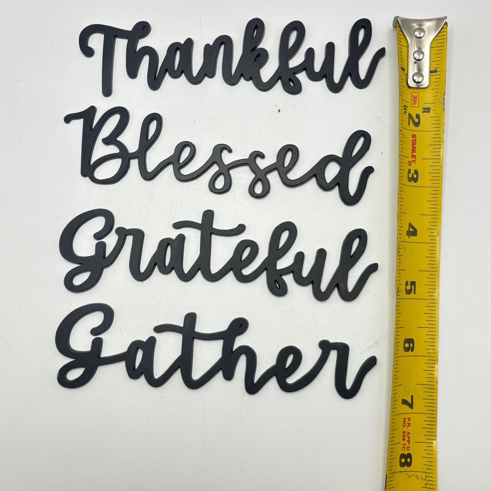 4pc Metal Script Wall Signs Black Thankful Blessed Grateful Gather Home Decor