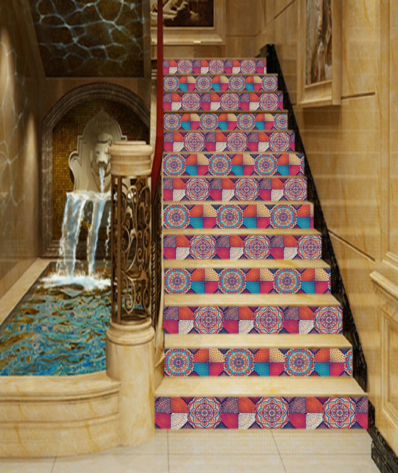 3D Rote Runde ZHU001 Stair Risers Decoration Photo Mural Vinyl Wallpaper Zoe