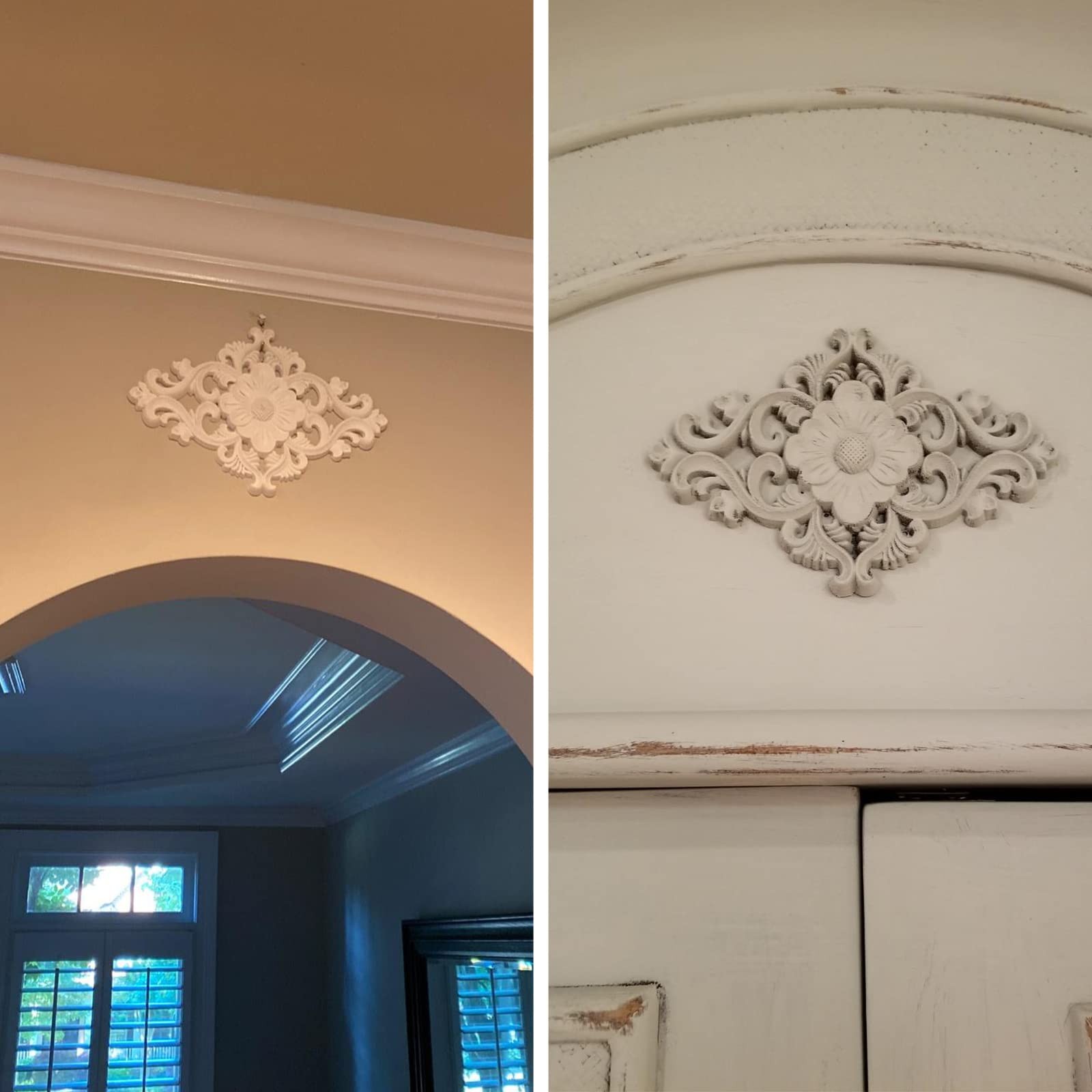 Wood Carved Appliques, 2Pcs Wooden Decorative Onlays, Unpainted Furniture Cen…