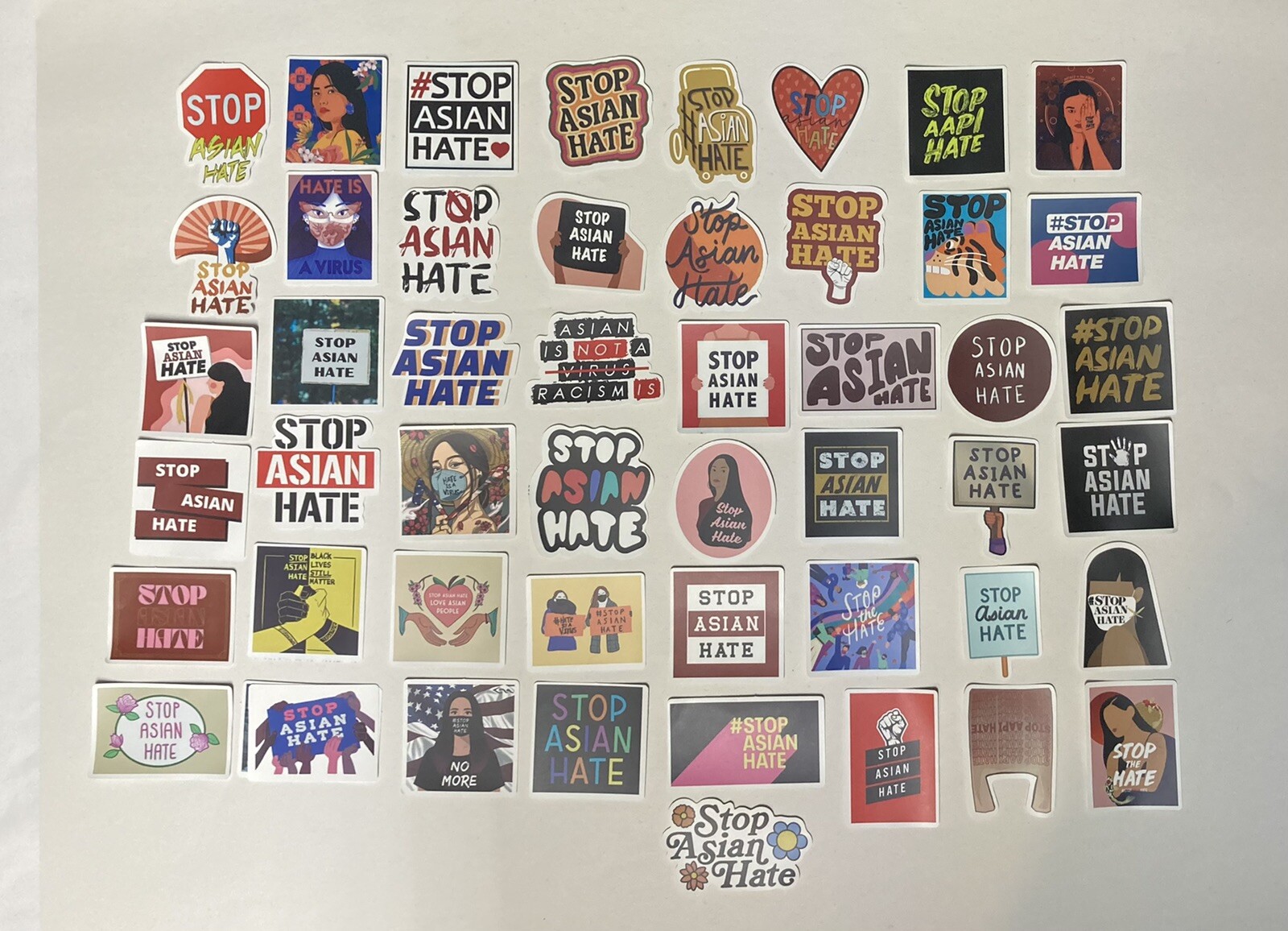 50 Assorted Stop Asian Hate Vinyl Stickers