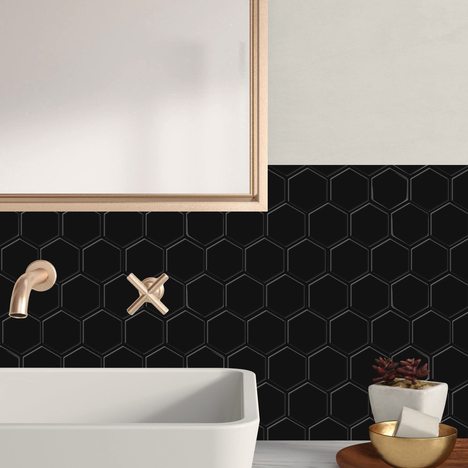 Black Hexagon Tile Peel and Stick Backsplash, 12"x12" -Adhesive 3D Stick on W…