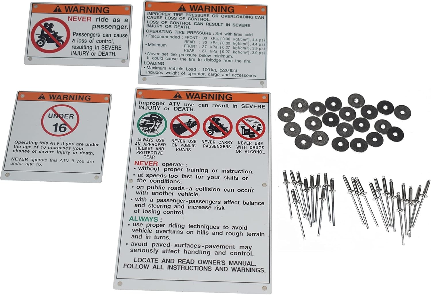 Warning Decals Compatible with ATV Models