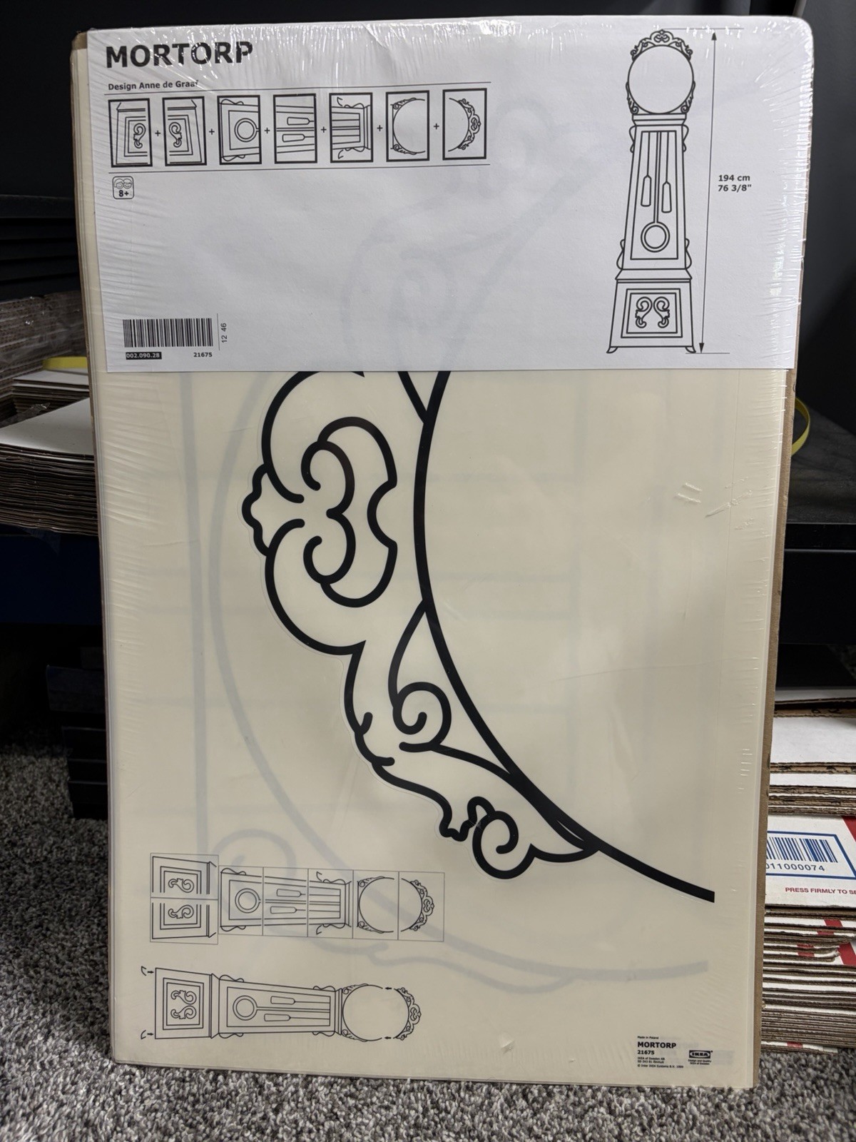 IKEA Mortorp Grandfather Clock Wall Decal Decor Anne de Graffe 76" Tall #21675