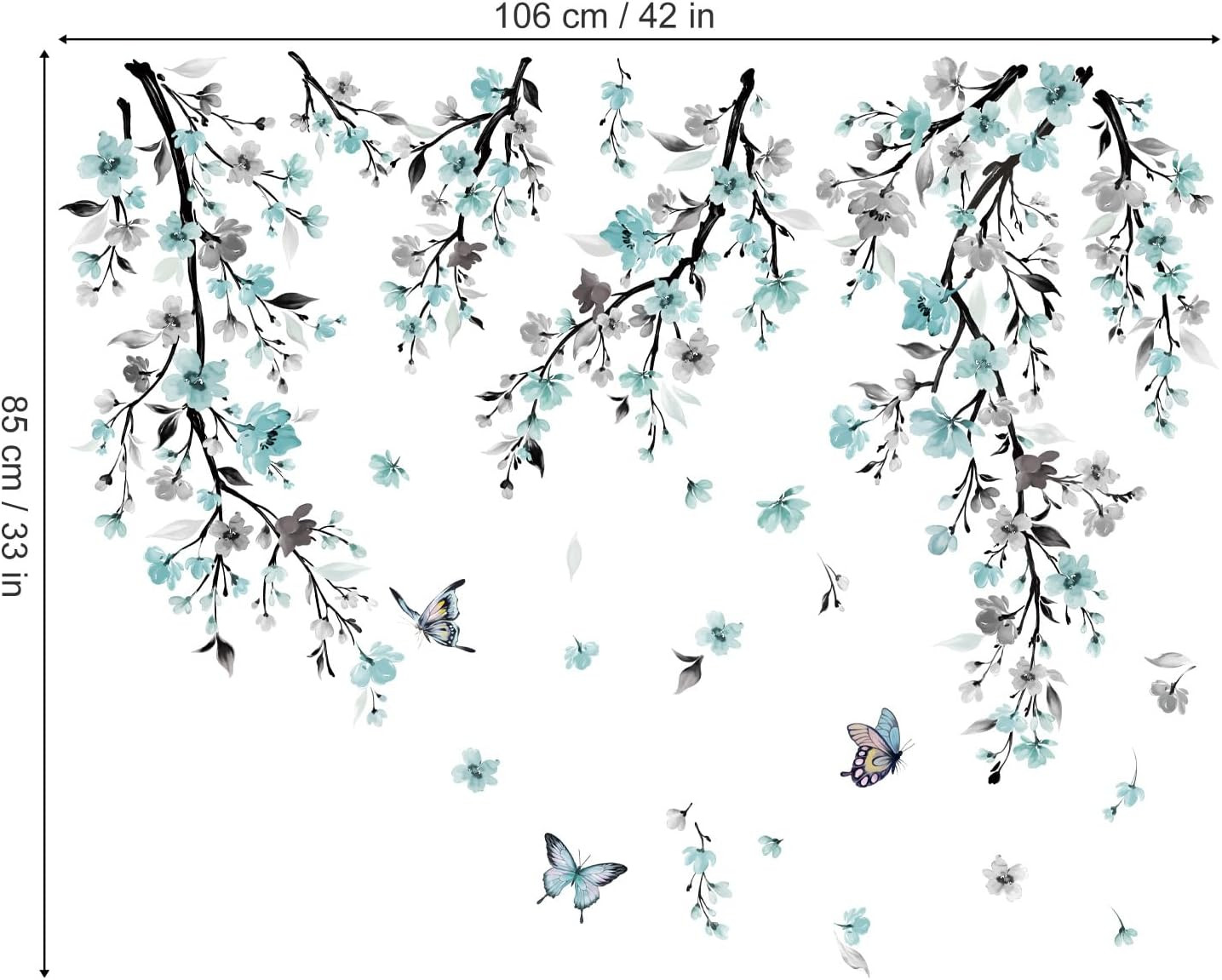 Watercolor Flower Vine Wall Stickers Blue Hanging Floral Tree Branch Wall Art De