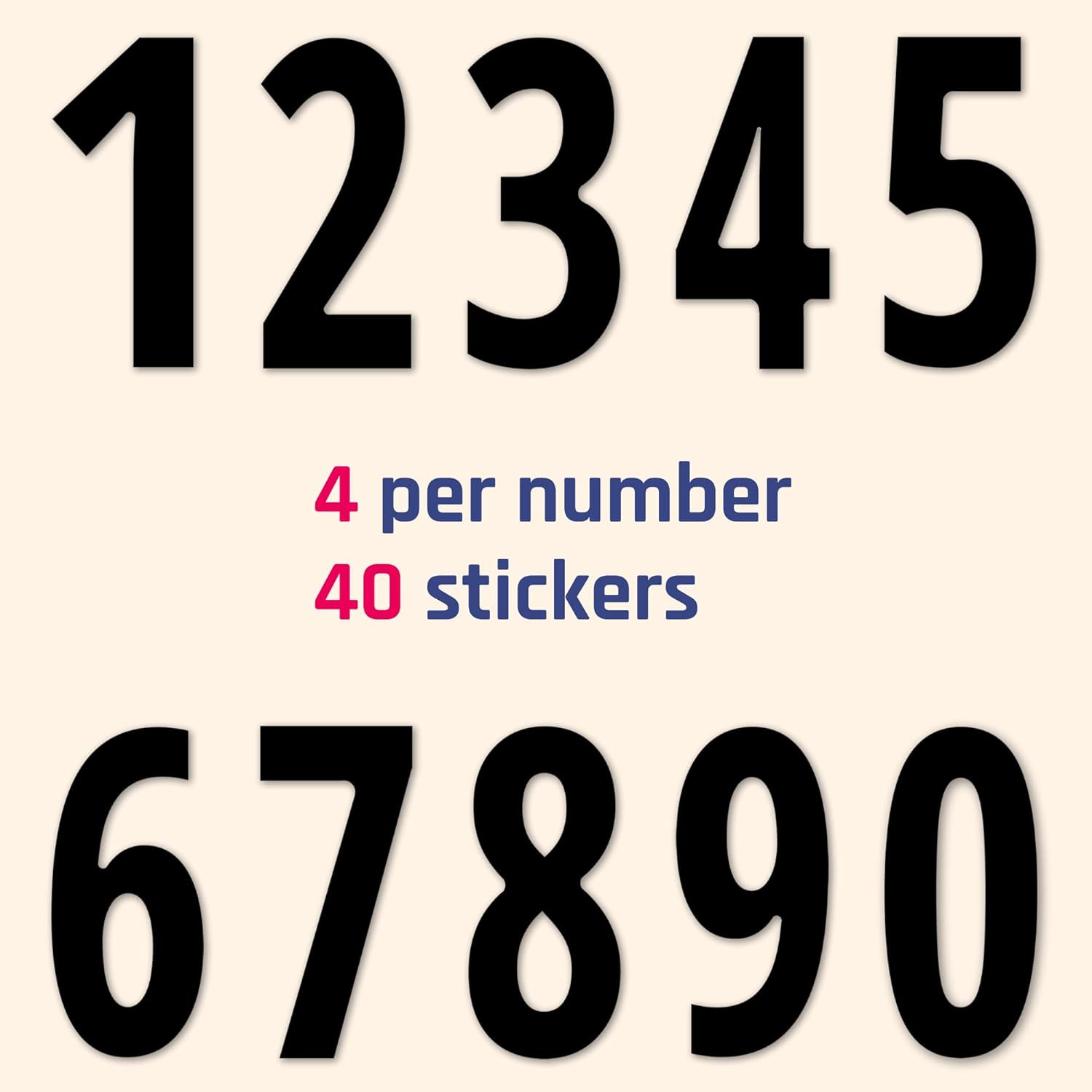 40 Pieces, 6" – Number Stickers, Waterproof Vinyl Stick on Numbers – Black
