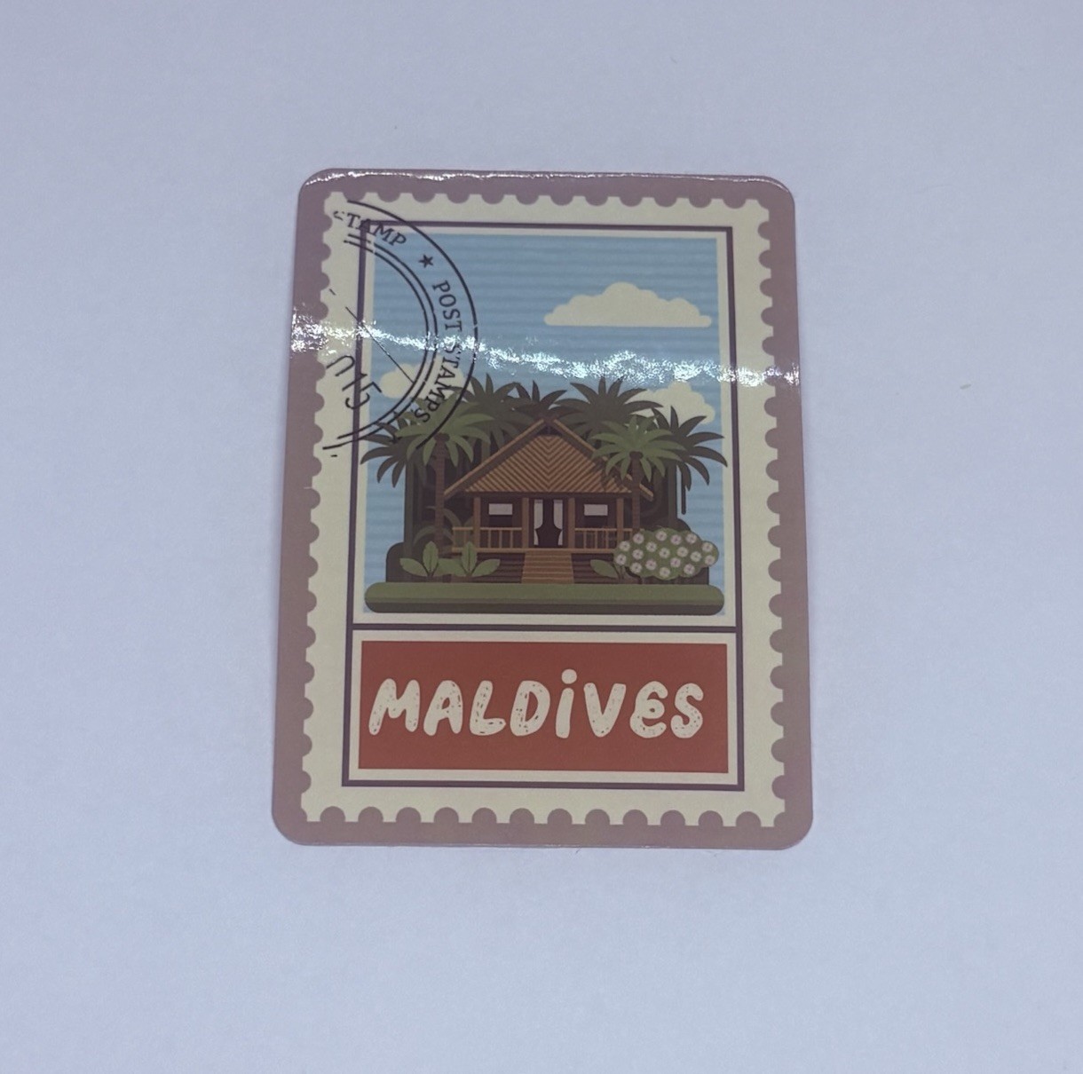 Maldives Beach House Postage Stamp Novelty Sticker Vinyl Decal Travel Art Tc9