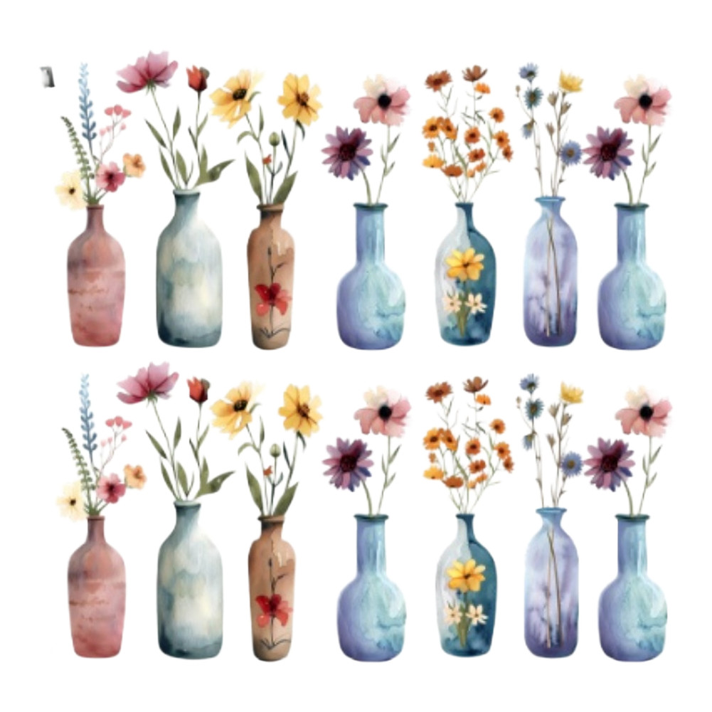 Floral Vase Window Clings 2 Sheets 11.81×23.62 in PVC Reusable Static Clings