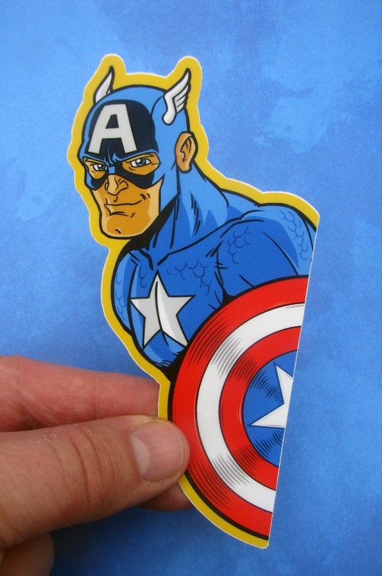 Peeking Captain America Vinyl Sticker 80s Marvel Truck Car Laptop Avengers Decal