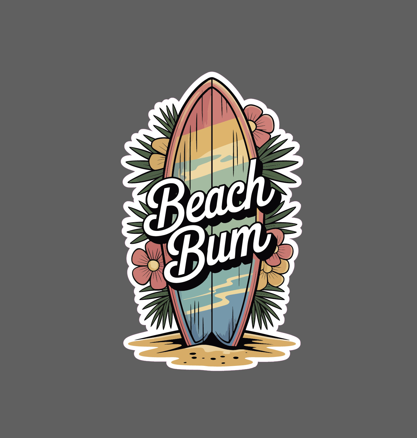 Beach Bum Sticker Ocean Beach Surf Surfing Travel Floral Gift Waterproof NEW