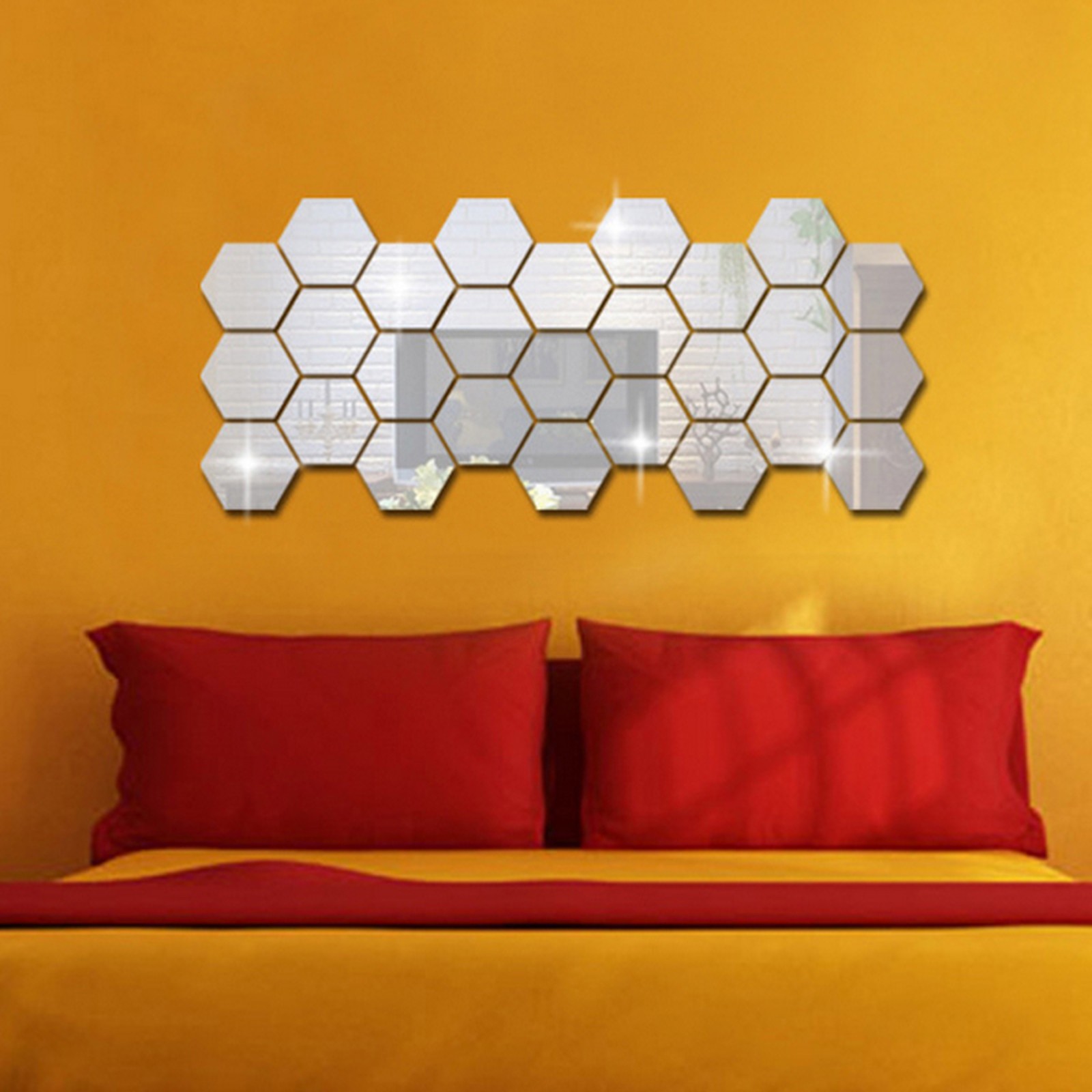 3D Acrylic Hexagon Wall Sticker Removable Mirror Home DIY Stickers Decor