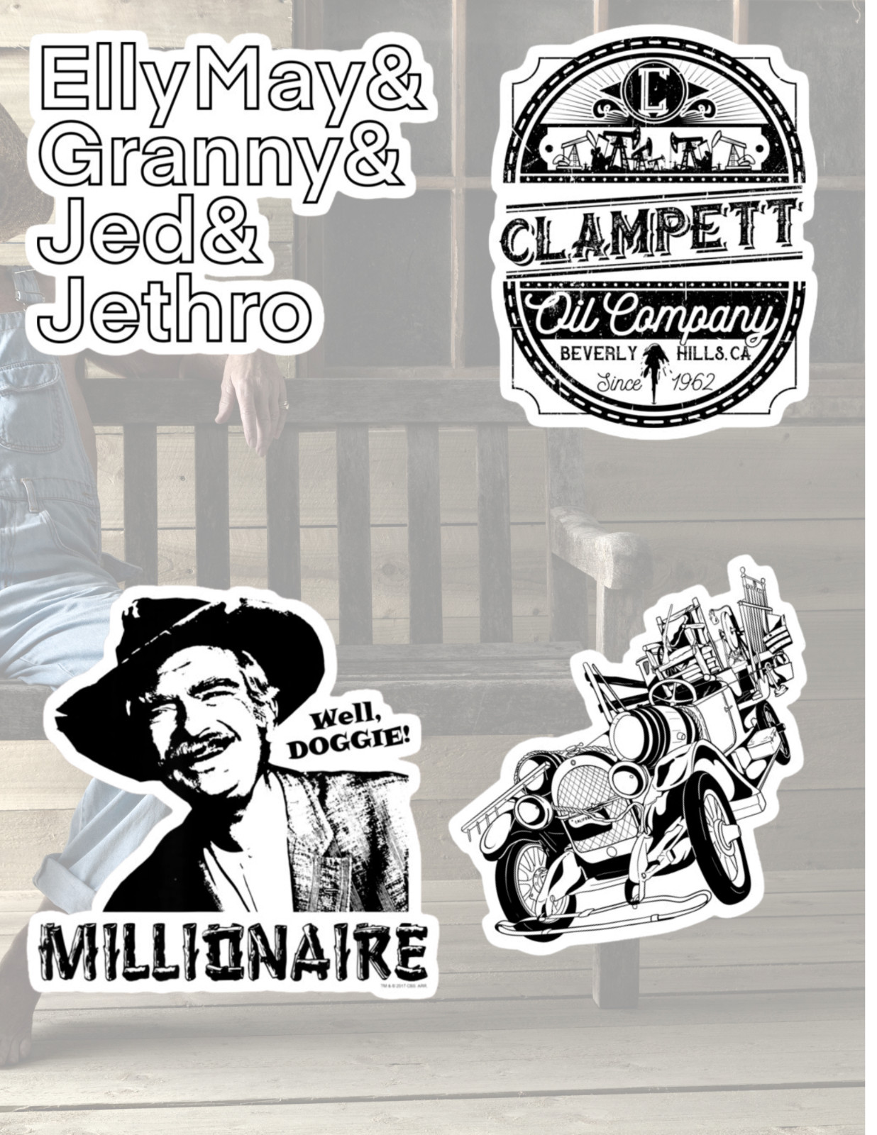 Beverly Hillbillies Retro TV 4pc Sticker Pack