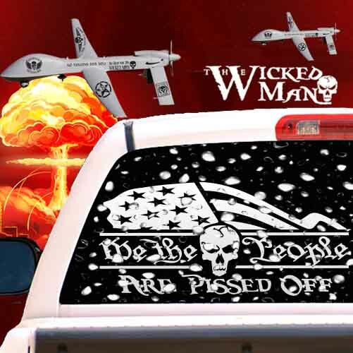 The Wicked Man – We The People Are Pissed Text Half Flag Skull Decal Sticker