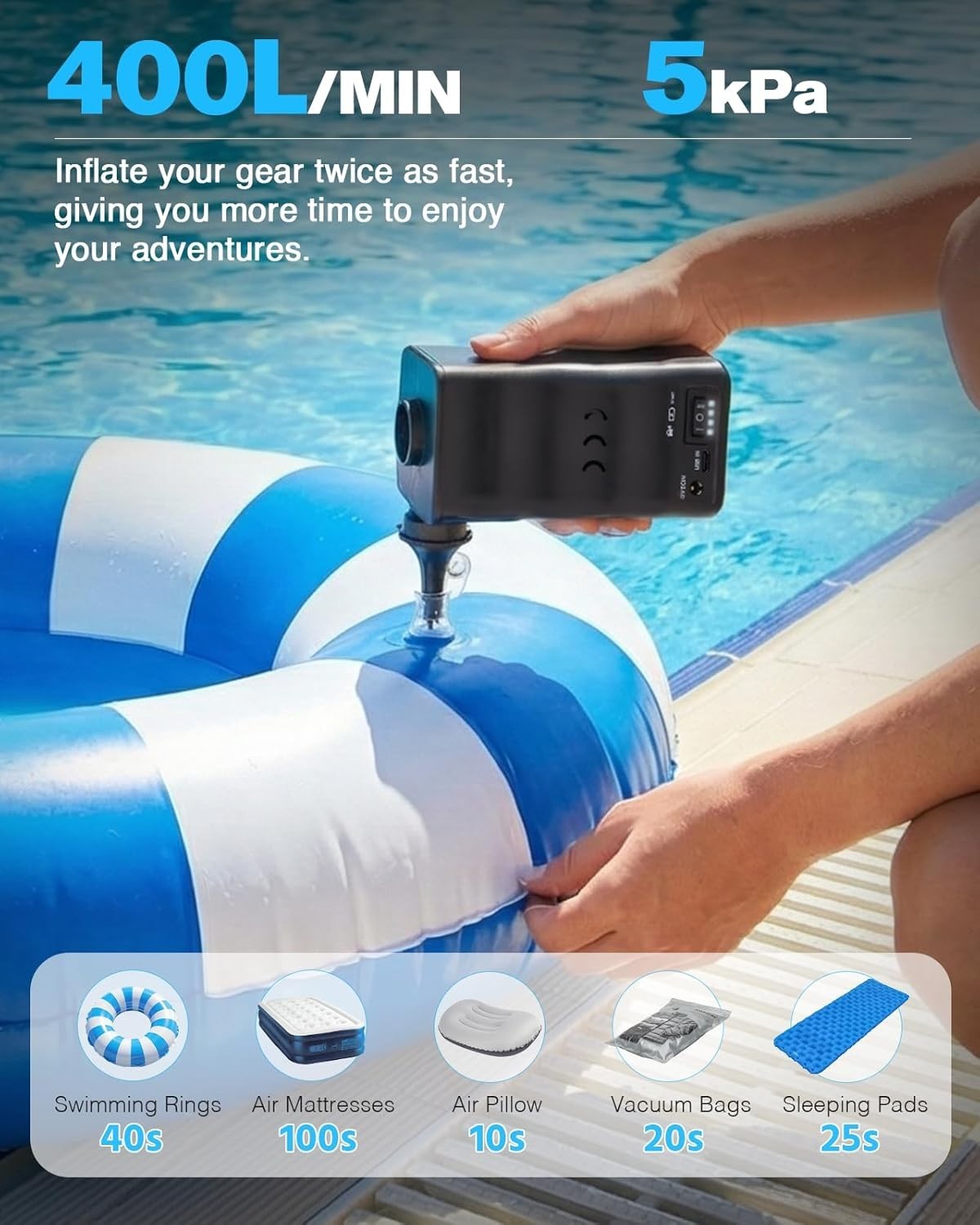 Portable Electric Air Pump with 6000Mah Battery for Quickly Inflatables and Defl