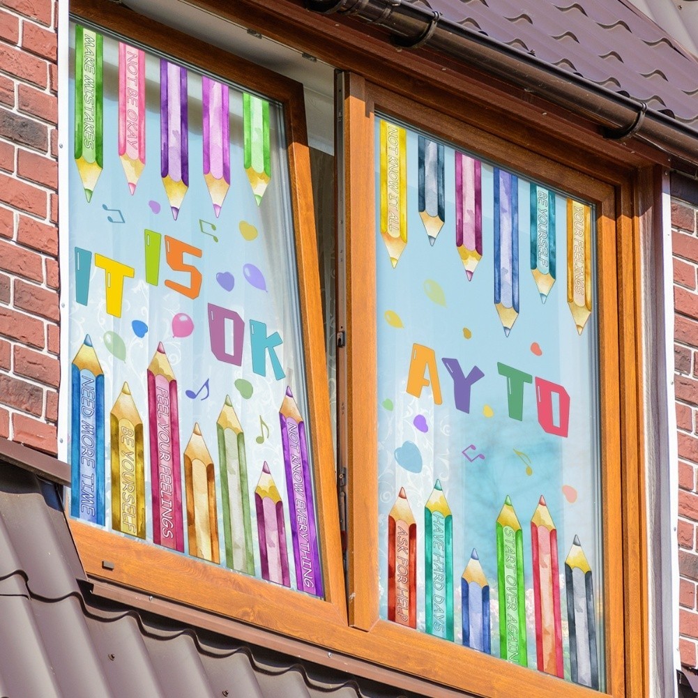 Colorful Crayon Window Clings Double Sided for Office and Classroom Use