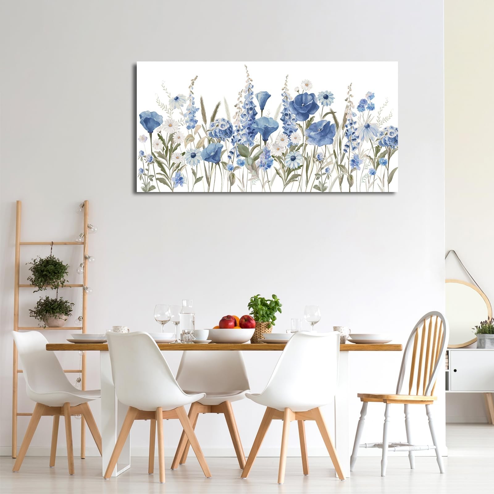 arteWOODS Elegant Flowers Wall Art – Blue White Botanical Pictures for Wall D…