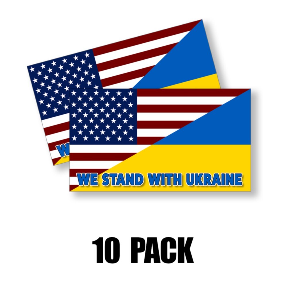 We Stand With Ukraine Flag Support Car Decal Bumper Sticker 10 PACK 3" Wide