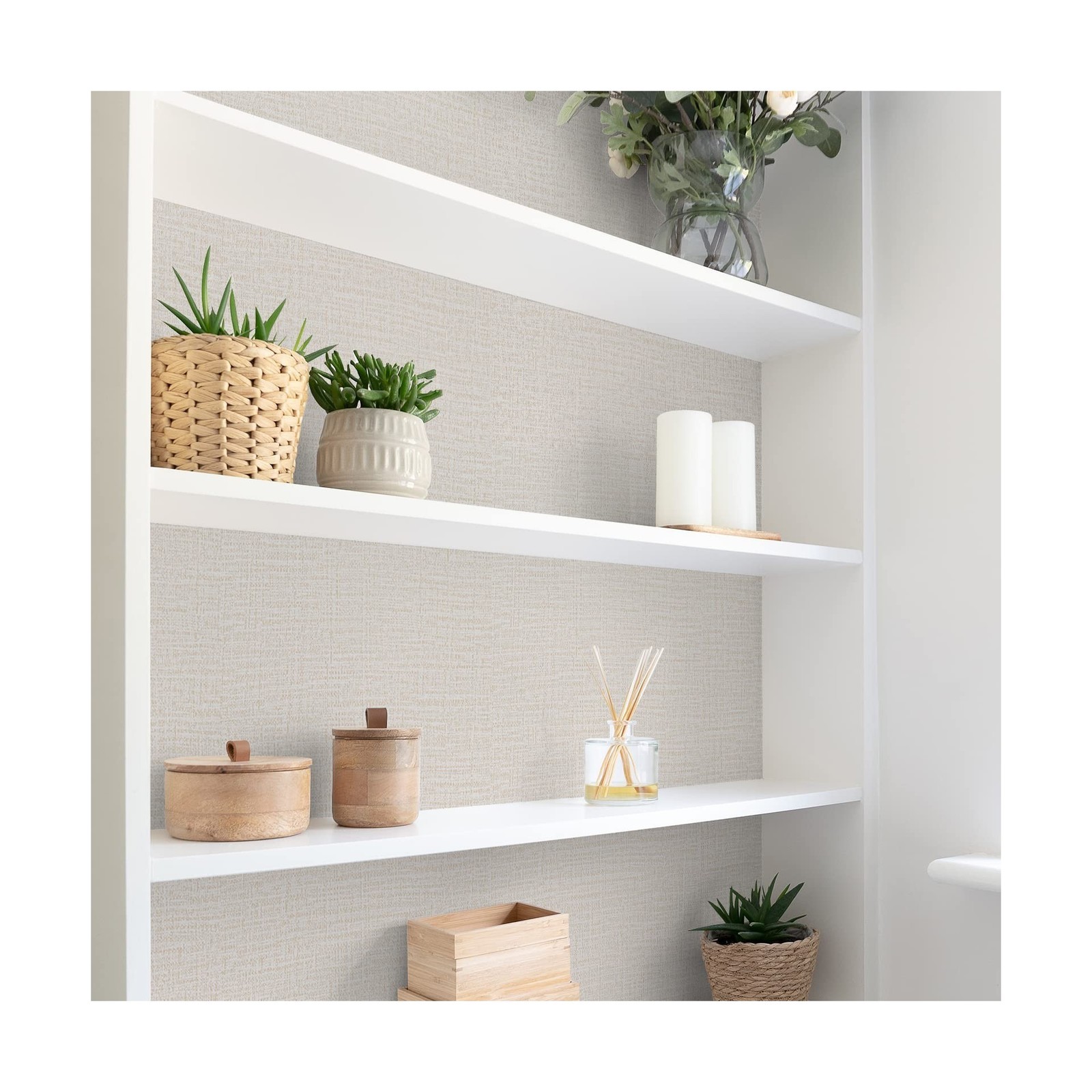 TANONE Contact Paper Peel and Stick (15.8 in X 118 in), Grasscloth Wallpaper …
