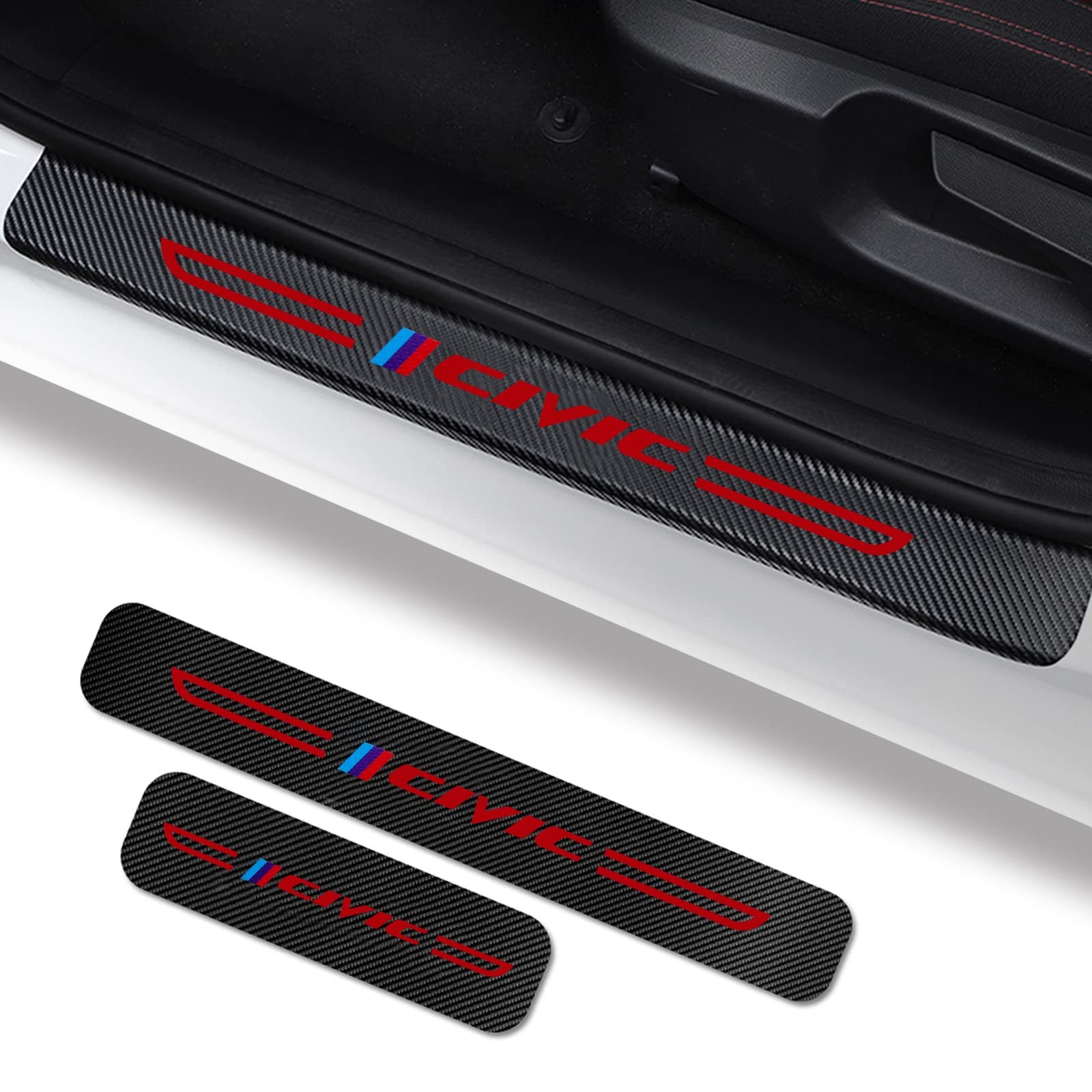 4Pcs Door Sill Protector Reflective 4D Carbon Fiber Sticker for Honda Civic