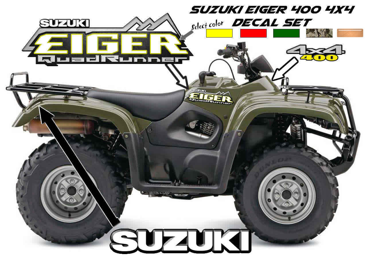 Suzuki Eiger 400 4×4 OEM ATV Camo Tank decal sticker emblem King Quad QuadRunner