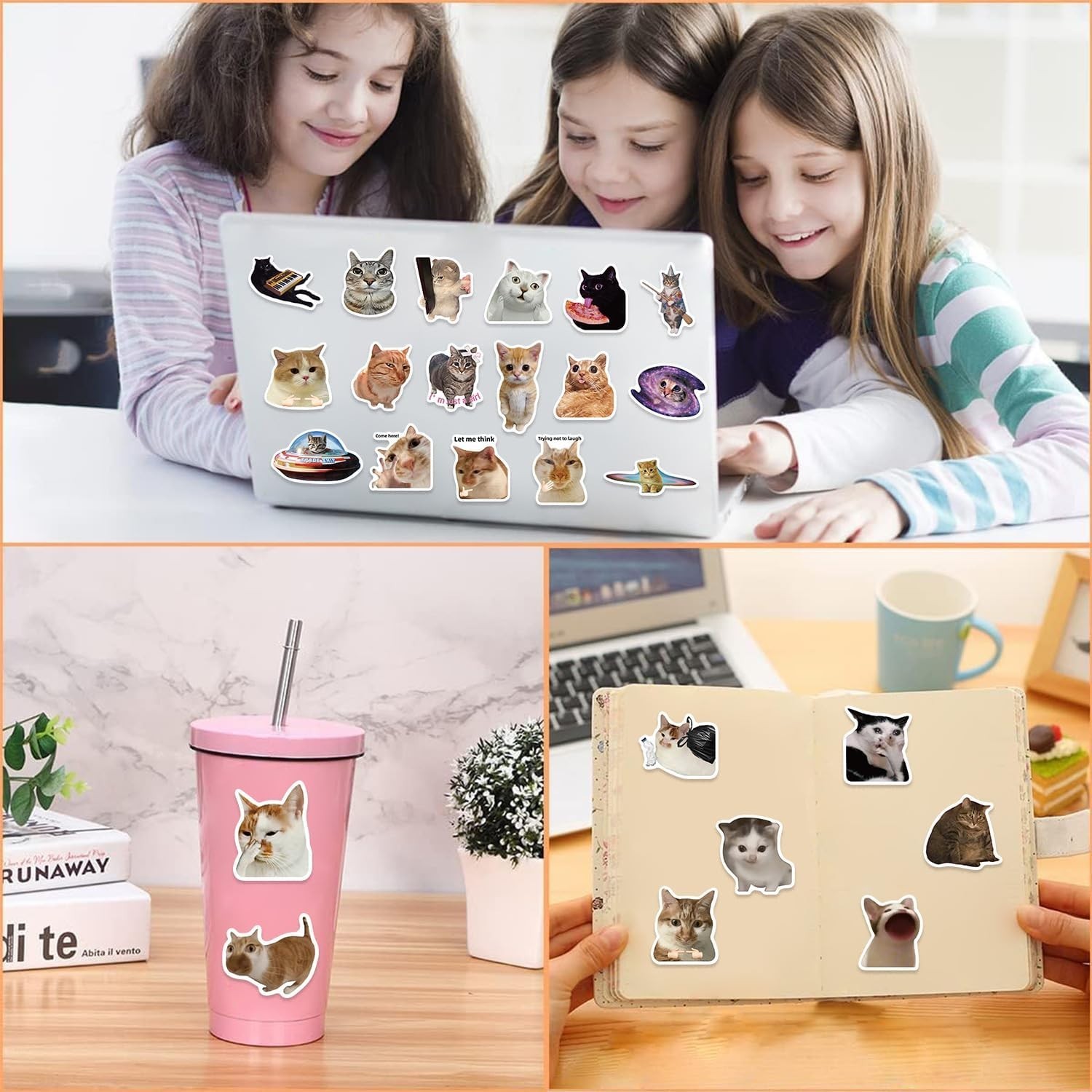50 Funny Cat Stickers – Waterproof Vinyl Decals for Journaling & Scrapbooking