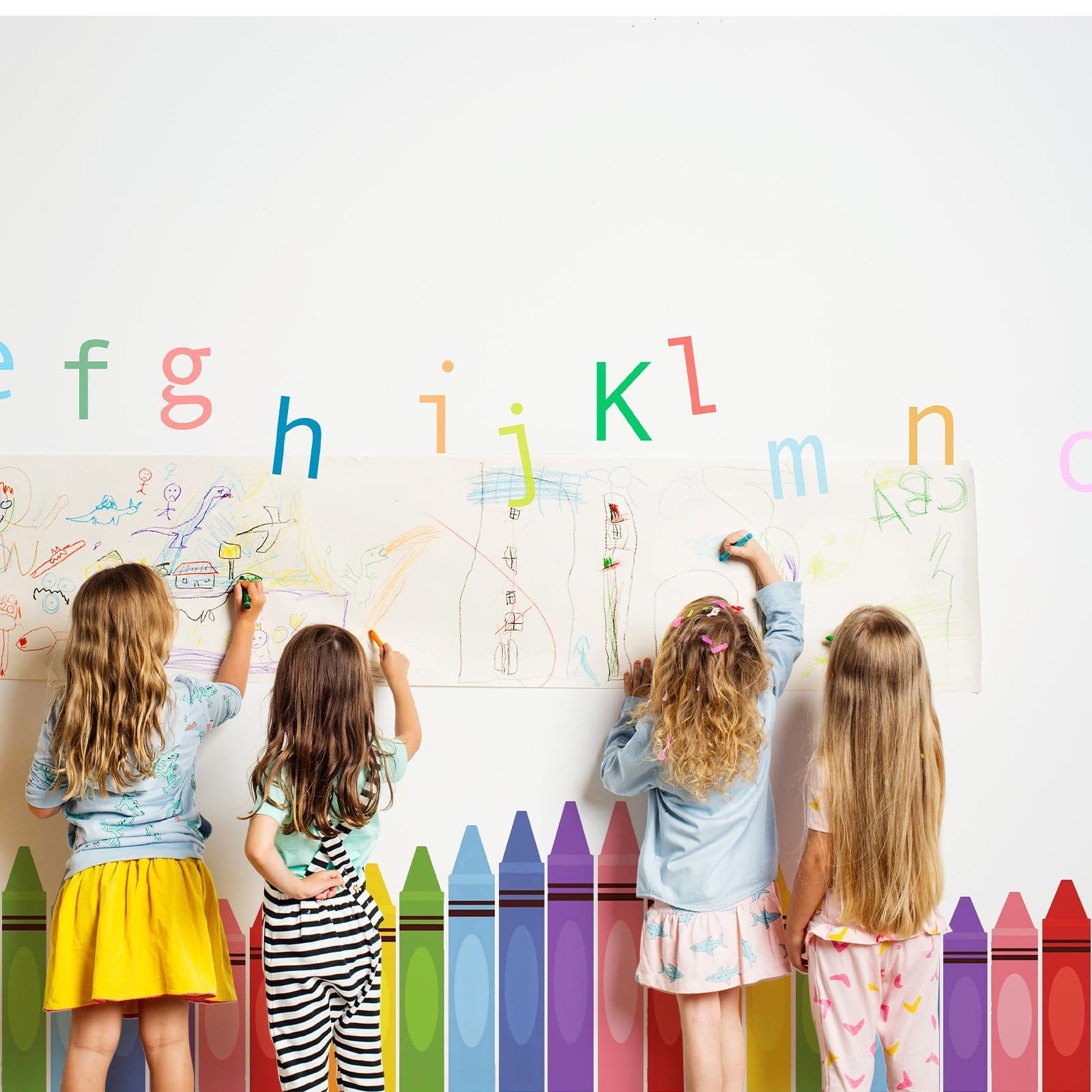 9.8 ft Rainbow Crayon Classroom Wall Decor, Cuttable Fabric Backdrop for Pres…
