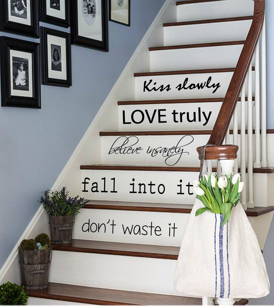 Wall Decals Vinyl Decal Sticker Quote Kiss Slowly Love Truly Stairs Decor kk835