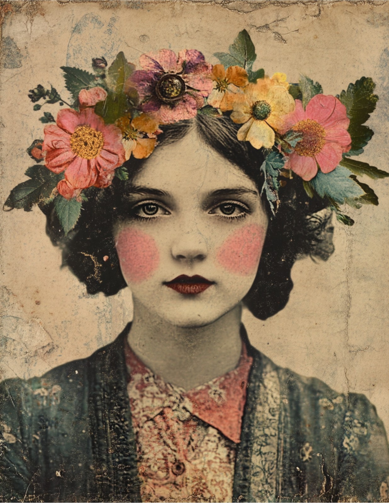 Fantasy Sticker (4 Inch) Victorian Whimsical Retro Colors Floral Woman Vintage