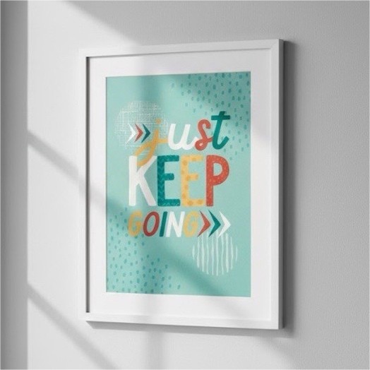 Motivational Vinyl Wall Decal Just Keep Going Turquoise White Orange Red Yellow