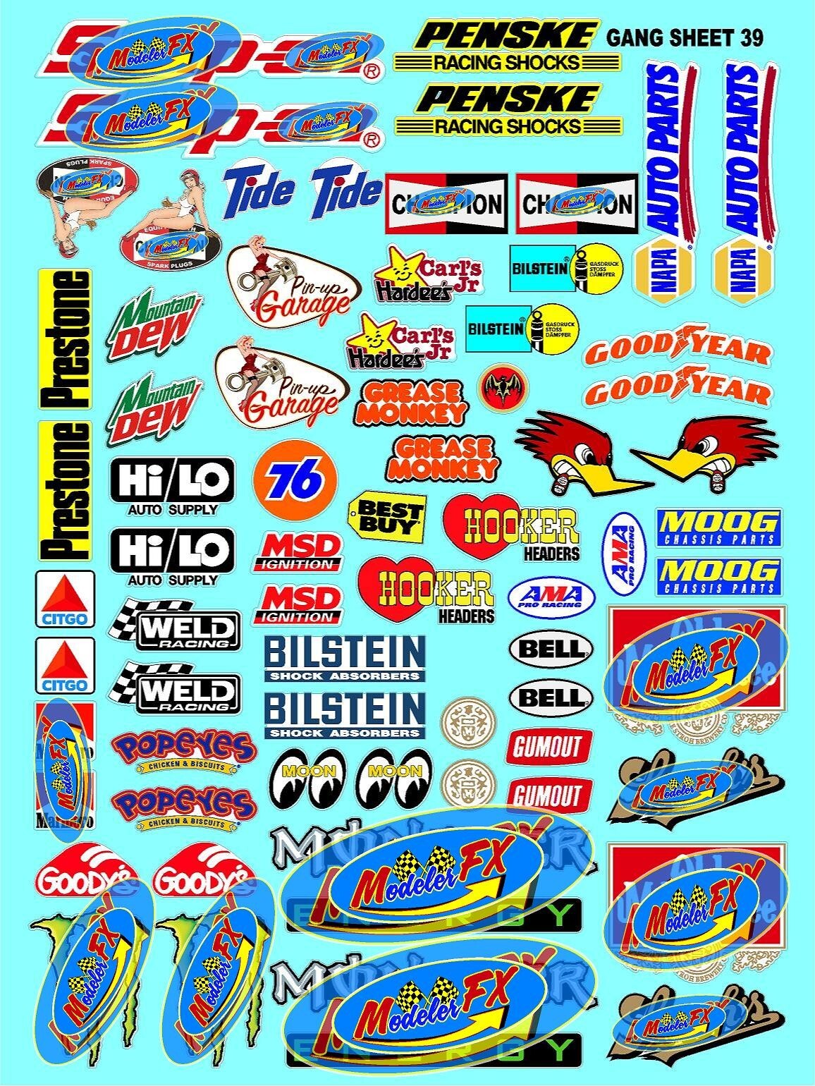 White Vinyl Sticker Sheet 39-R/C MODEL Decal fits 1/24-1/16 Scale DIE-CUT
