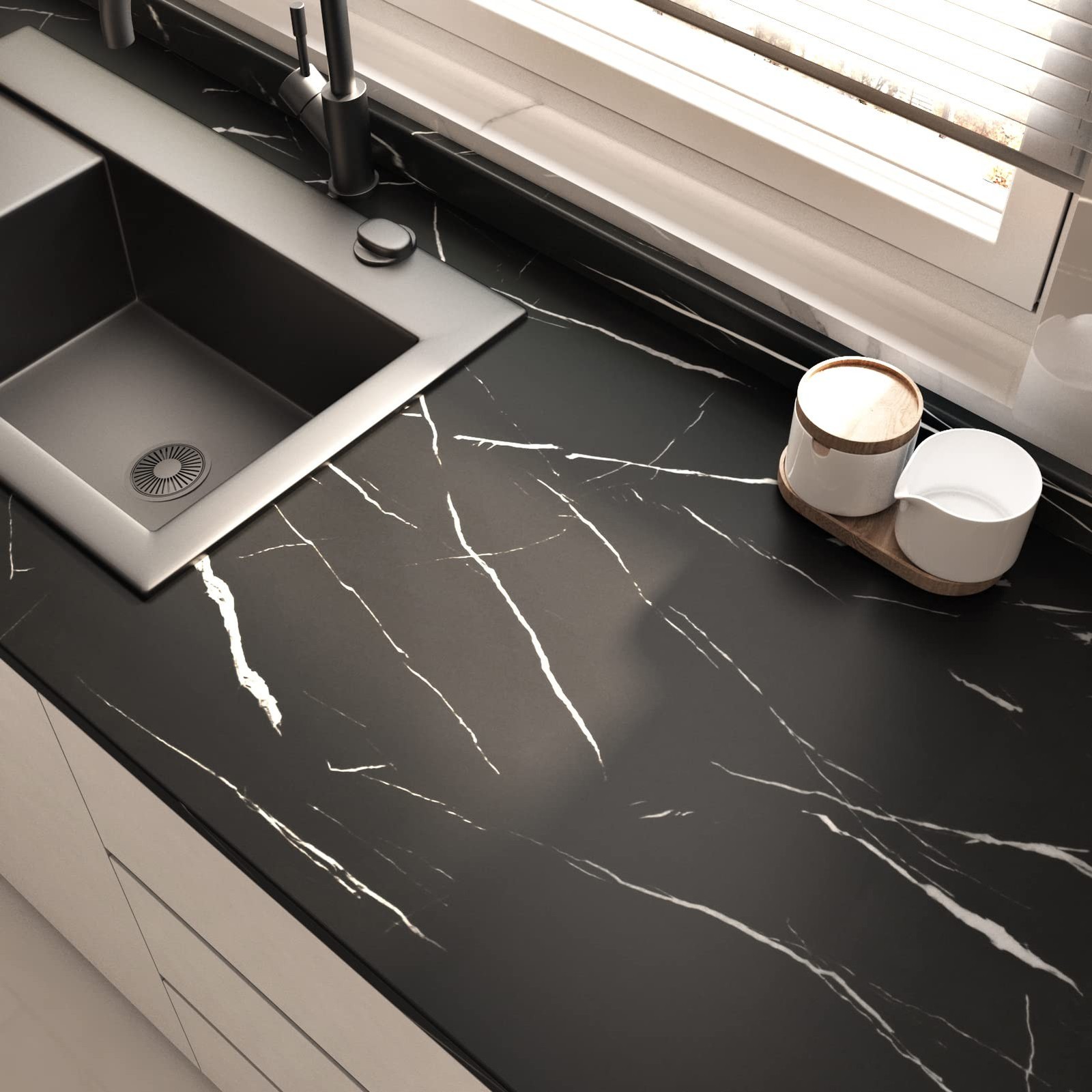Wallercity Thick Matte Black Marble Contact Paper Granite Peel and Stick Wall…