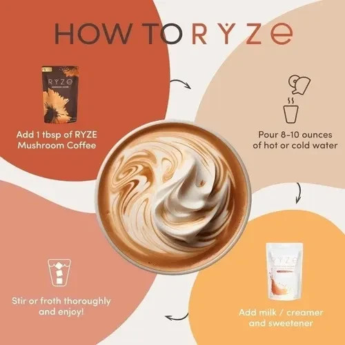 RYZE Mushroom Coffee USDA Organic with 6 Adaptogenic Mushrooms 30 servings New