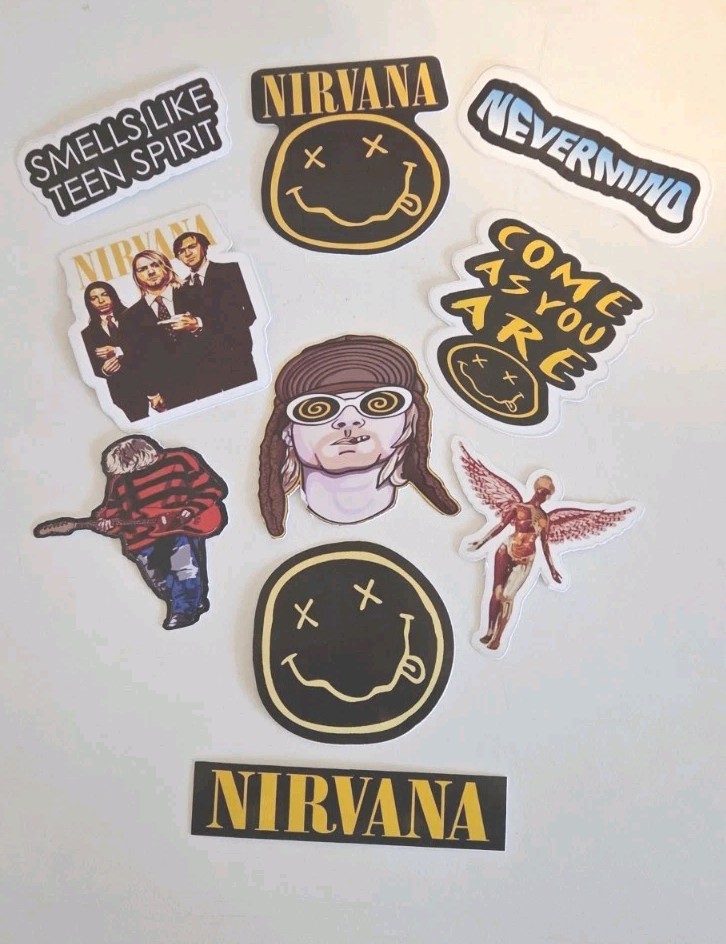 Set Of 10 Nirvana Logo All Weather Vinyl Sticker/Decal Multiple Sizes
