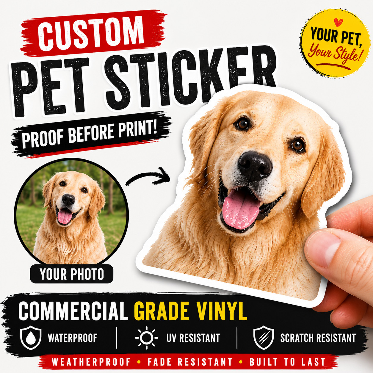 Custom Pet Sticker From Photo | Dog Cat Vinyl Decal | Waterproof 2-20 Inch