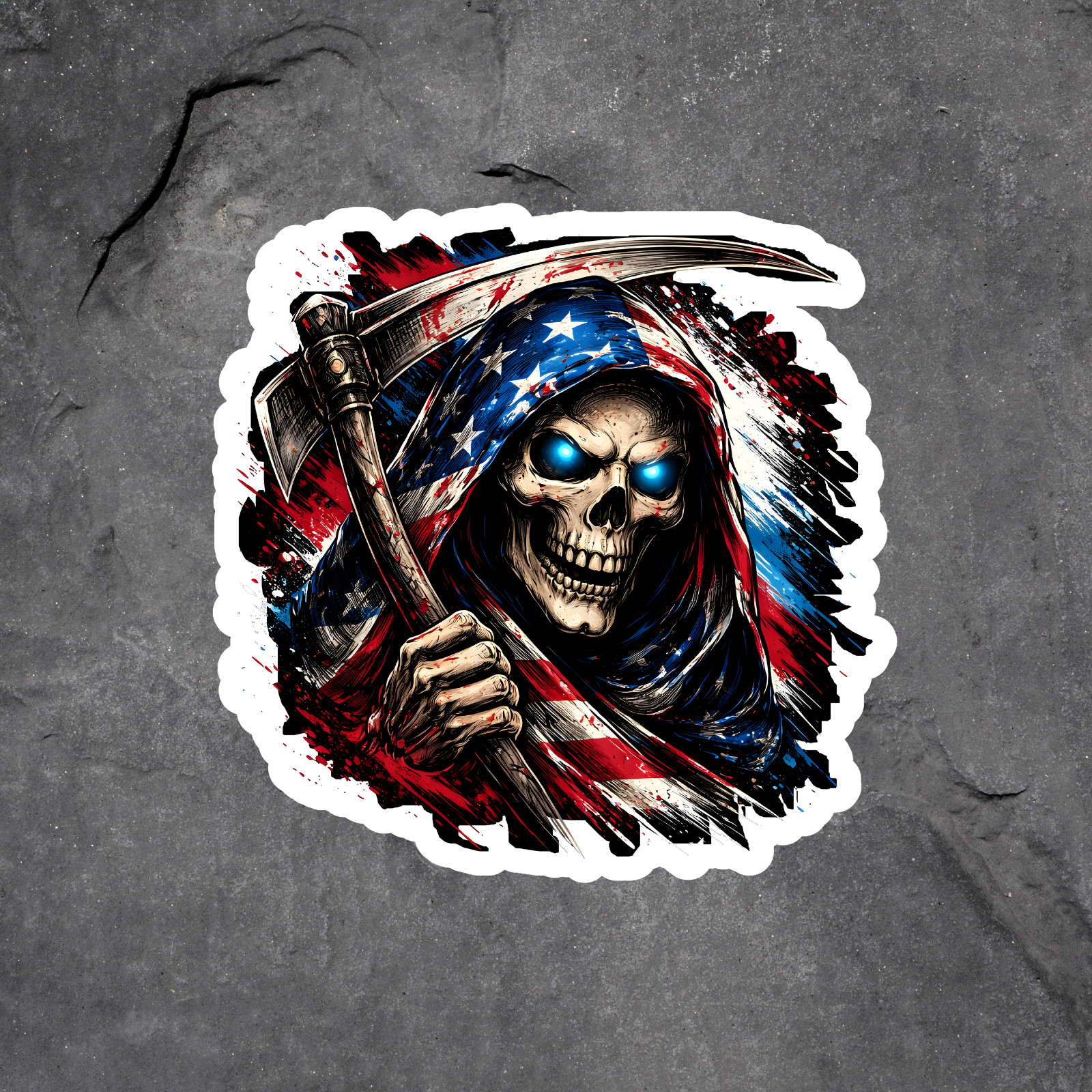 Skeleton Sticker Vinyl Decal Grim Reaper American Flag Skull Patriotic USA