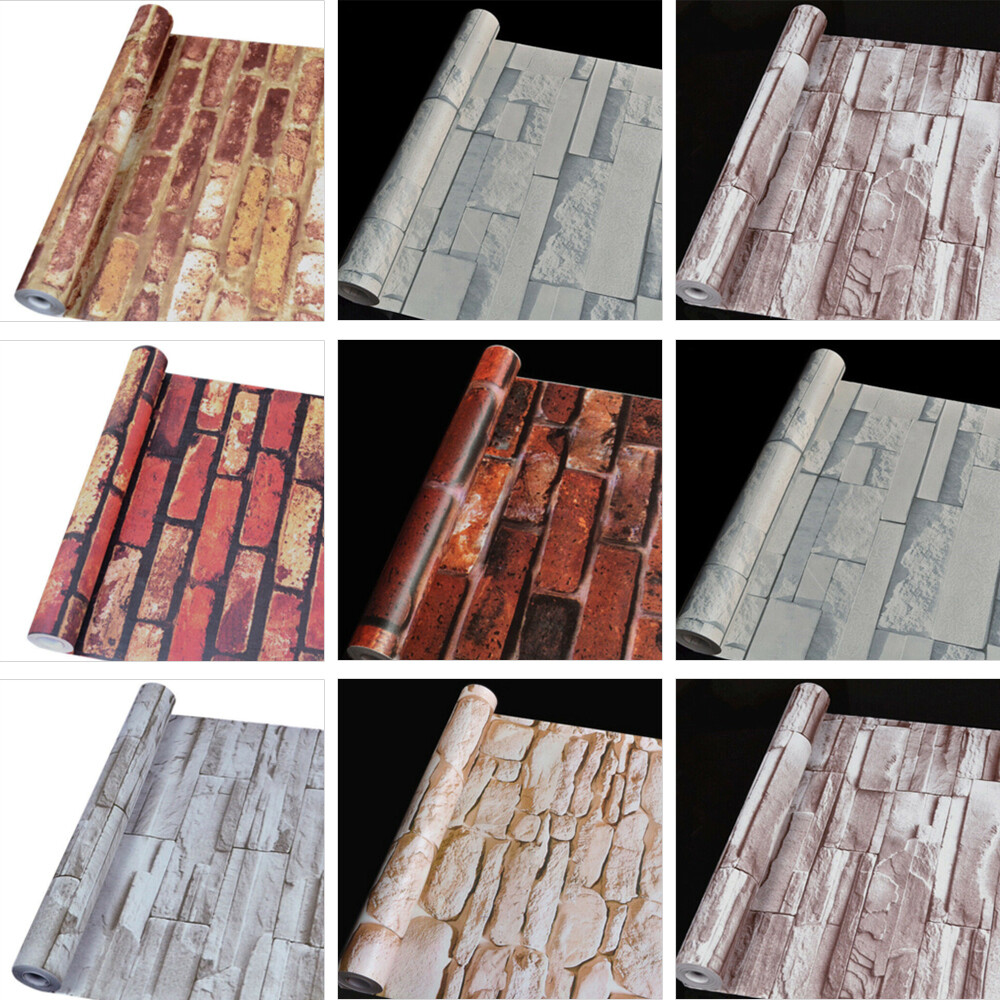 1x Roll 3D Wall Paper Brick Stone Rustic Effect Home Decor Self-adhesive Sticker