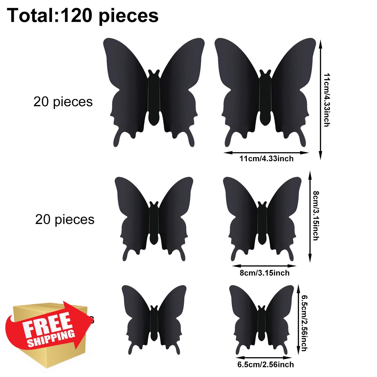Outus 3D Butterfly Wall Stickers Black