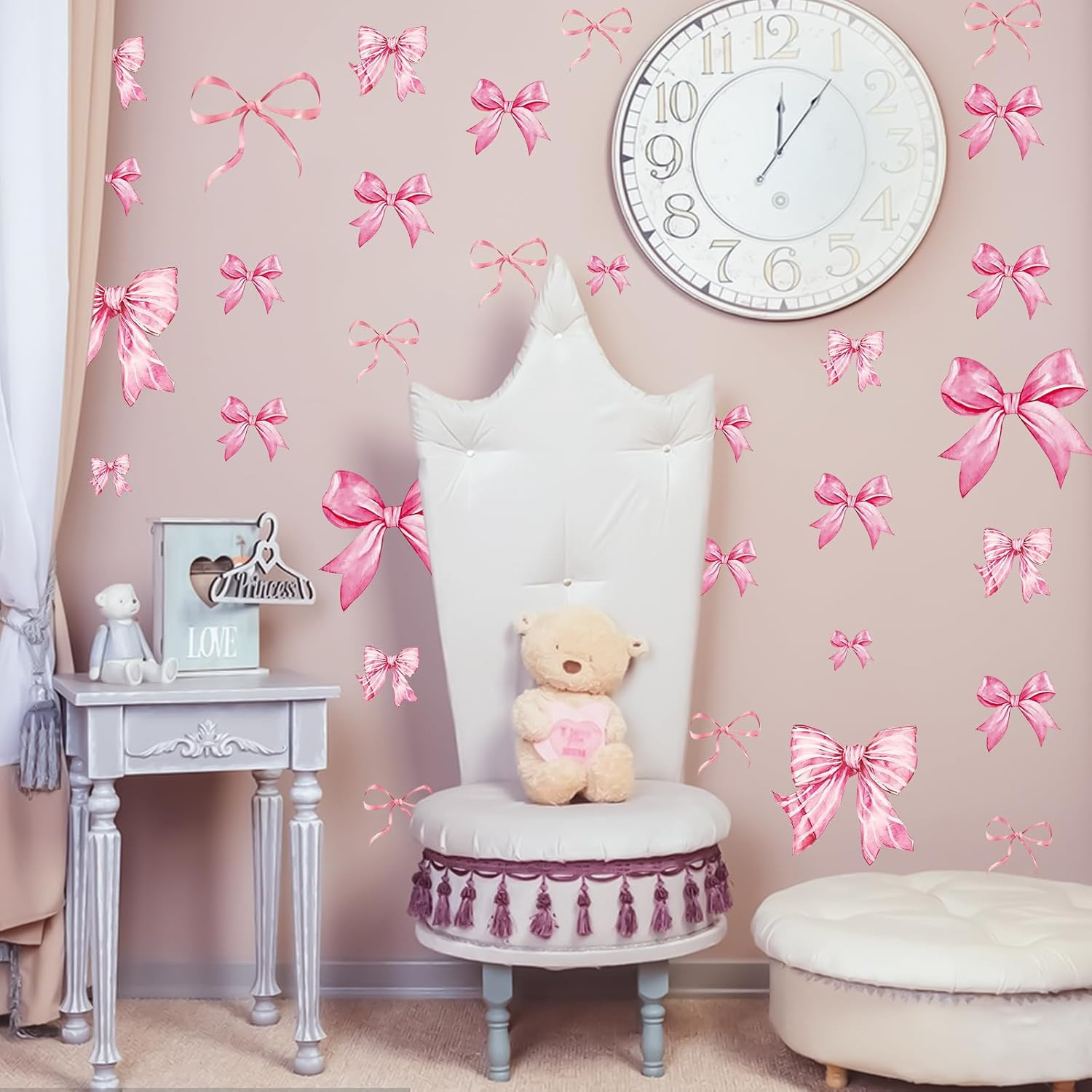 Pink Bow Wall Stickers, 8 Sheets 46 Pcs | Bow Knot Wall Decals Watercolor Bow Wa