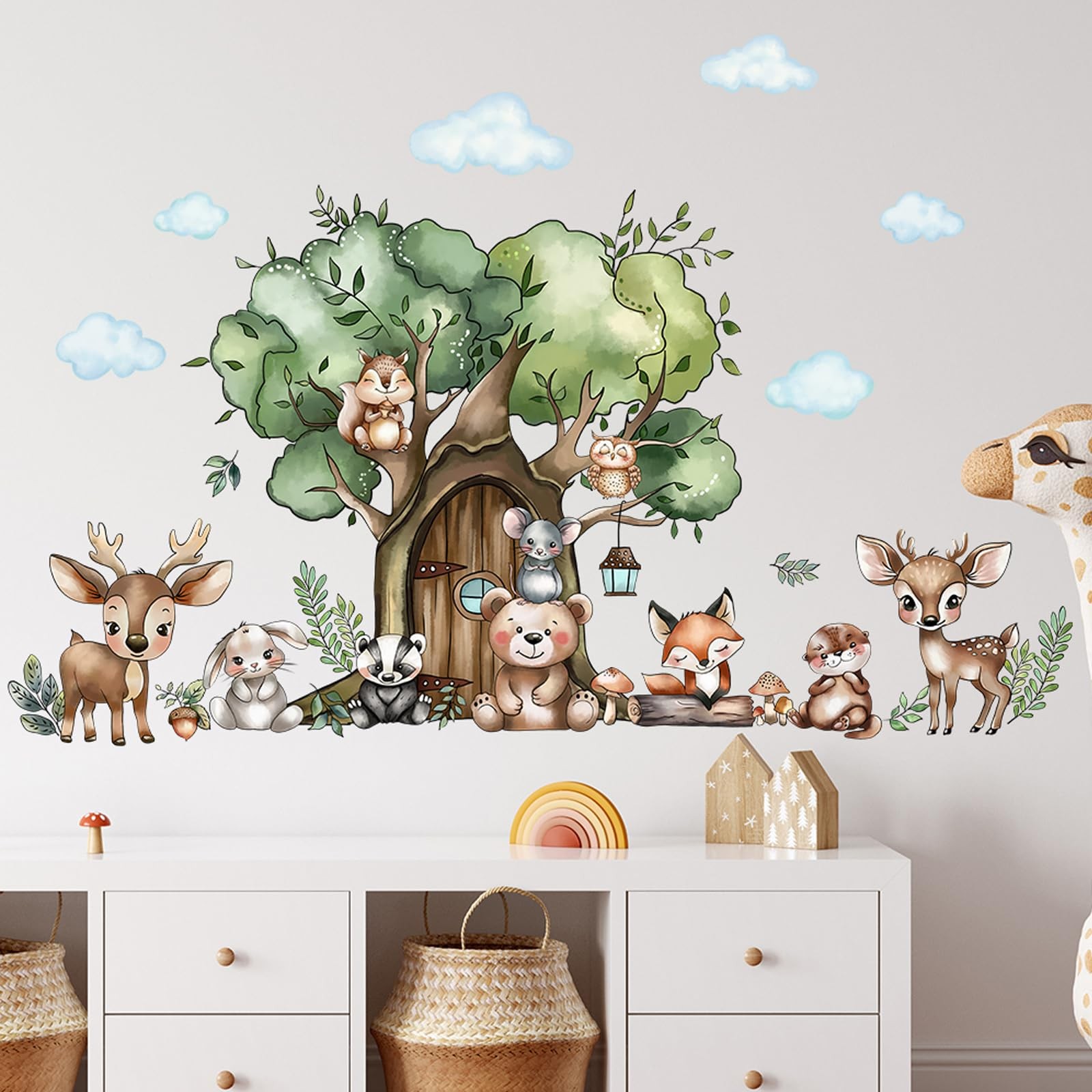 BOAMAU Tree House Animals Jungle Wall Stickers Nursery Decor