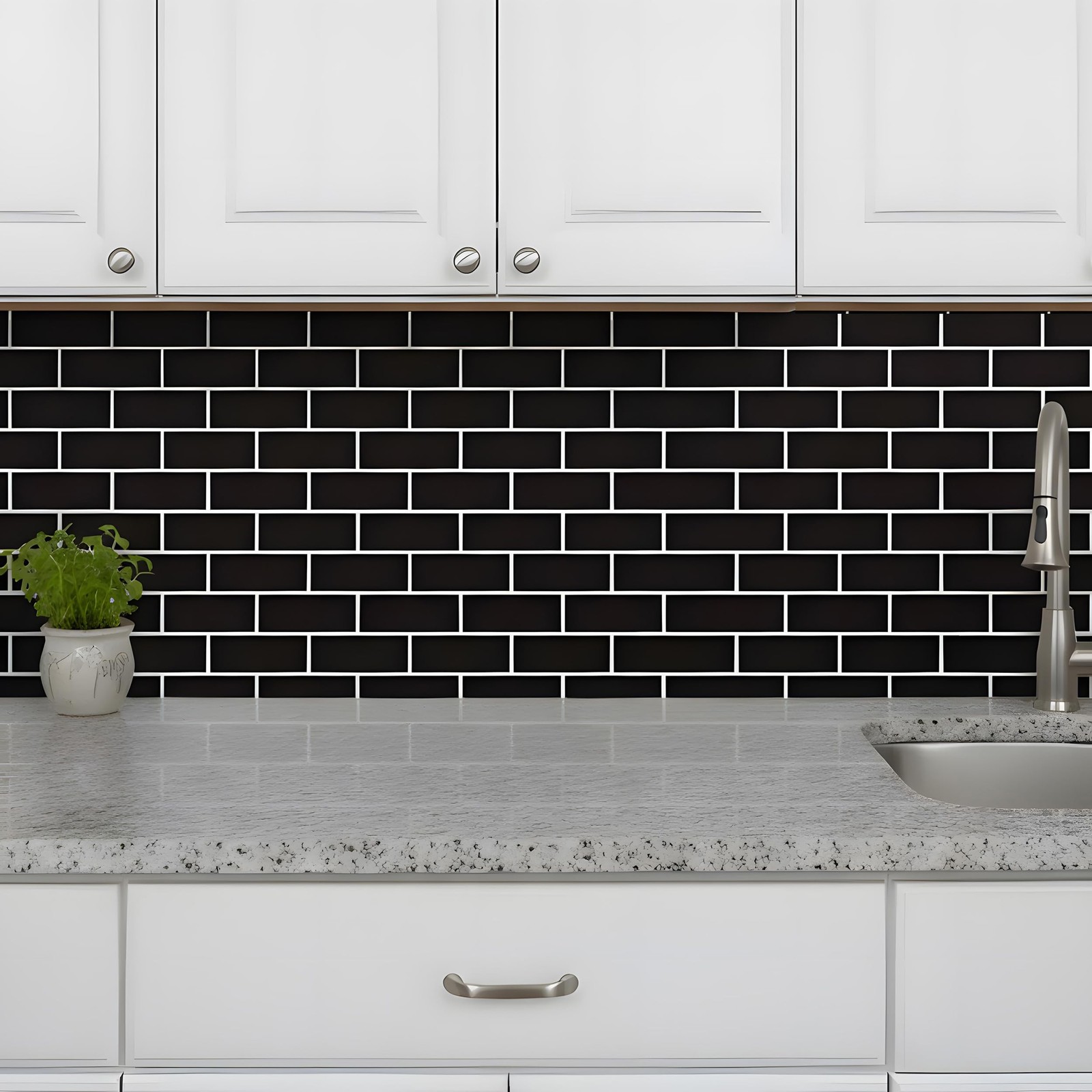 Black Brick Peel and Stick Wallpaper 17.7 x 196.8 Inch Faux Subway Tile Patte…