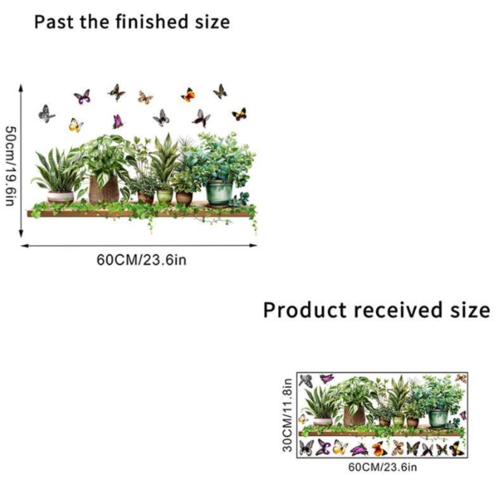 Glass Window Stickers with Realistic Green Leaves and Butterflies 60x50cm