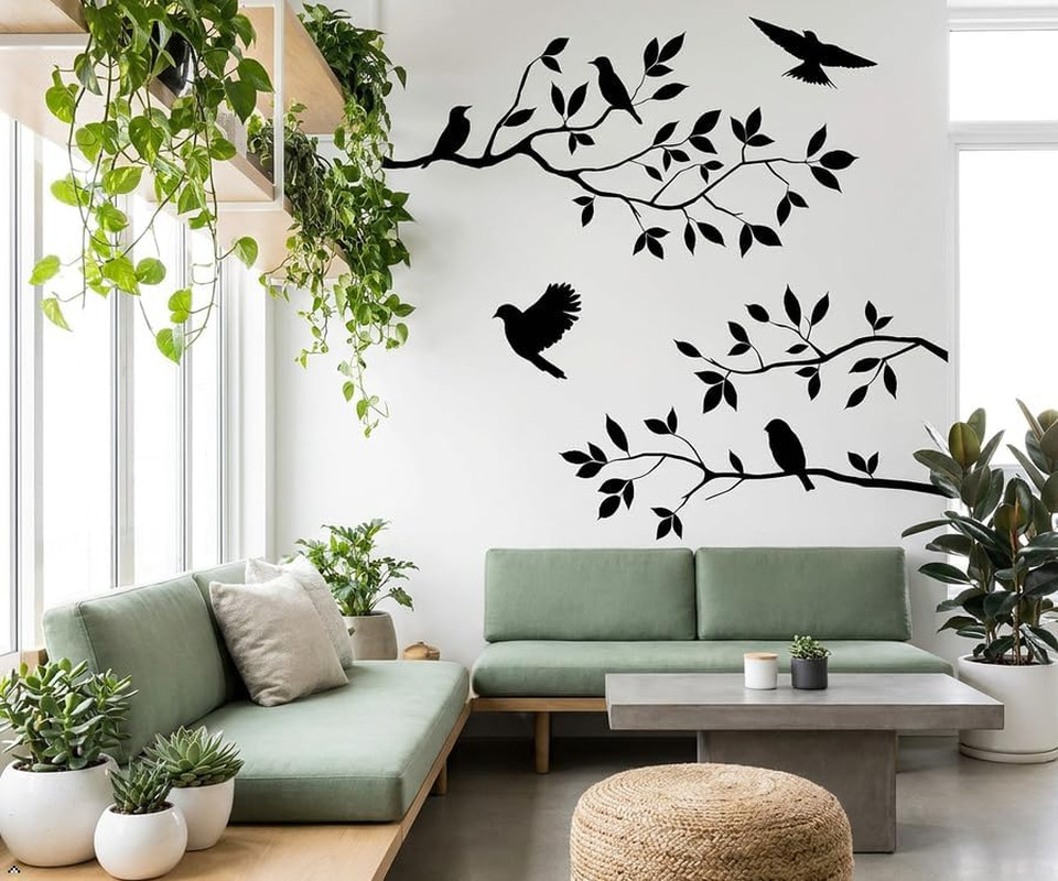 Birds and Blossoms Vinyl Wall Decal – 16" X 24" Removable Floral Bird Wall Stick