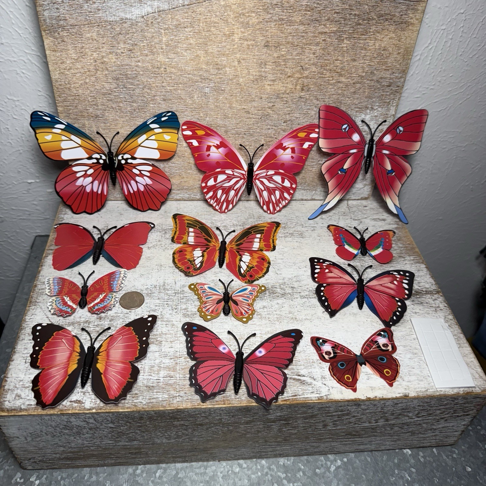 Lot of 12 3D Realistic Butterfly Wall Stickers Different Sizes, Shapes RED New