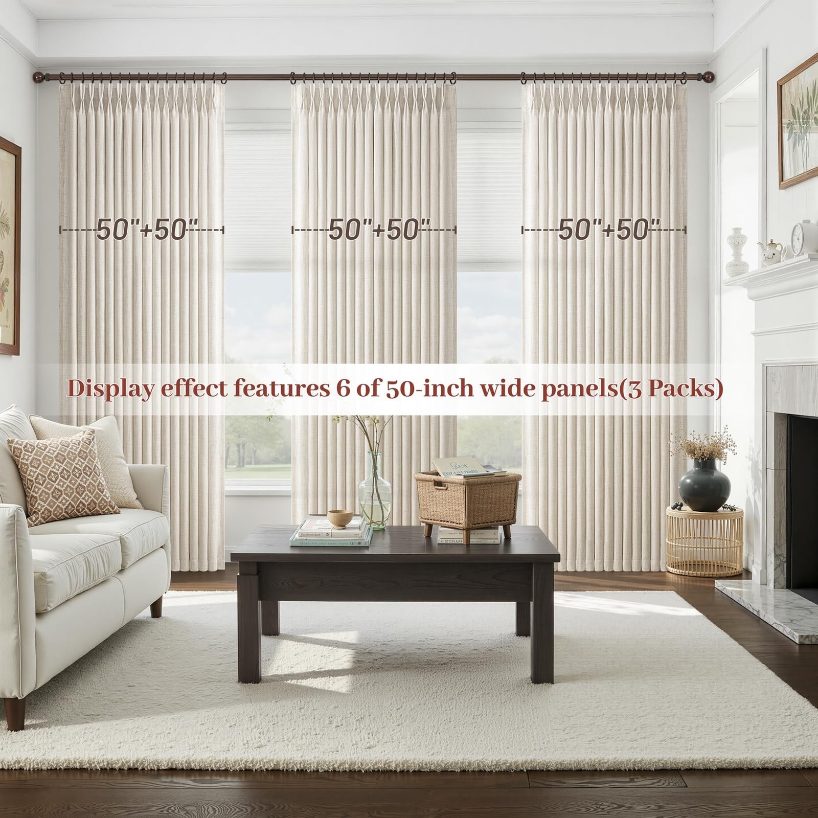 Pleated Birch 92 Inch Curtains for Living Room 2 Panels Set, Memory Shape Thi…